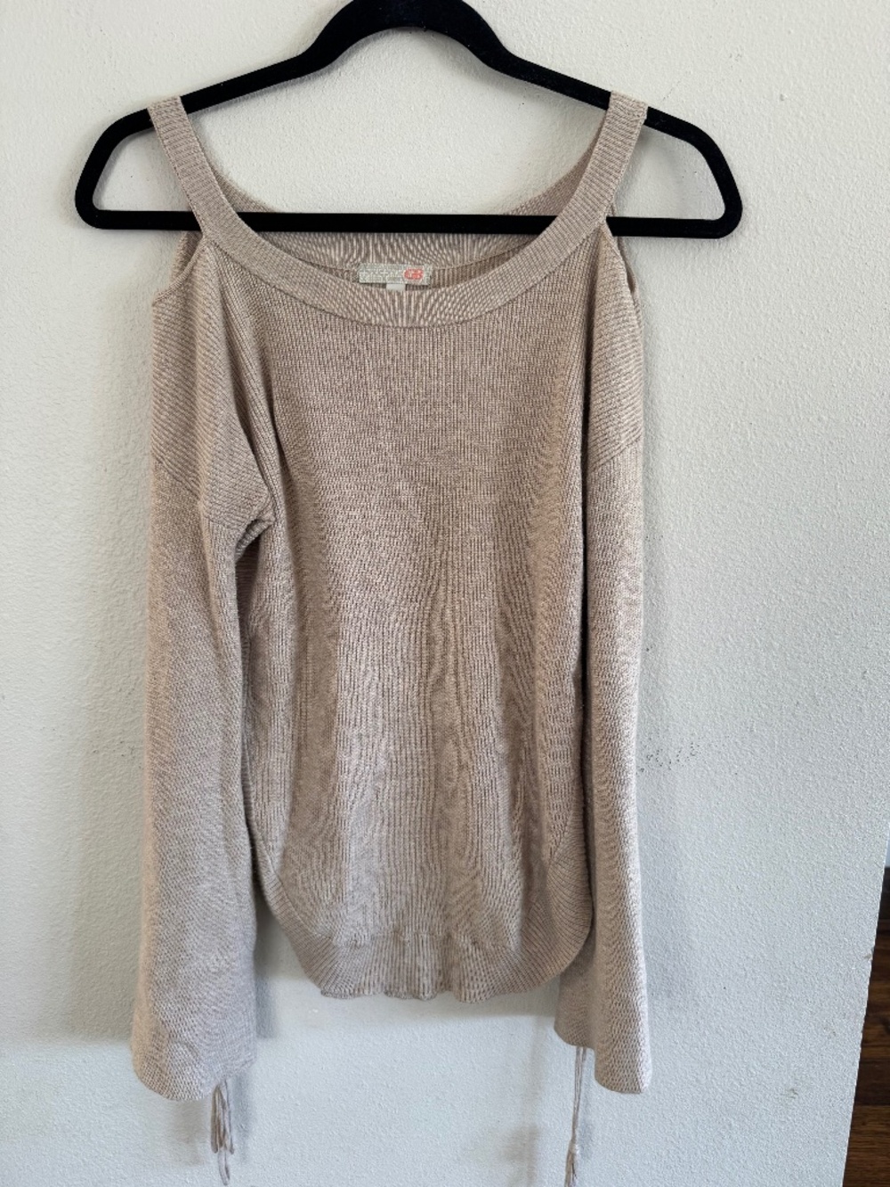 GB Beige Cold Shoulder Sweater Top Small